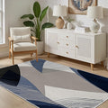 Abstract Art Line Living Room Area Rugs 4x6, Modern Boho Geometric Print Soft Rug, Minimalist Washable Non Slip Neutral Carpet for Bedroom, Dining Room Office Playroom, Navy Blue Gray