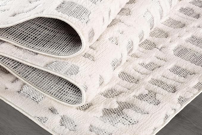 Beverly Rug Micro Loop Area Rug Gray/White 5x7 Abstract Modern Luxury Irregular Grid Durable Soft Indoor Rugs for Living Dining Room Office Stain Resistant Non Shedding Casual Indoor Carpet 5 x 7