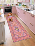 SERISSA Washable Kitchen Runner Rug, 2x6 Non-Slip Fuchsia Pink Runner Rugs for Hallway, Ultra Soft Cute Boho Aesthetic Low-Pile Floor Carpet for Bedroom Bathroom Laundry Living Room