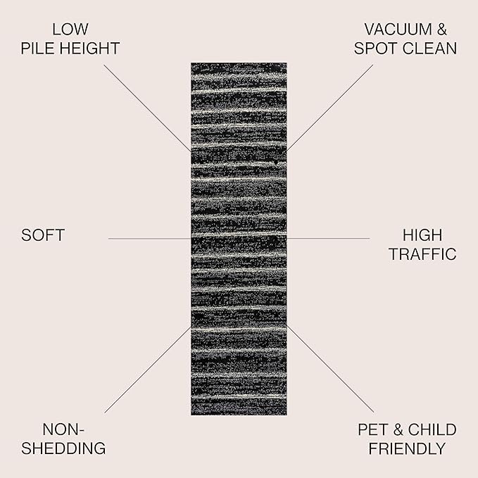JONATHAN Y Williamsburg Minimalist Stripe Black/Cream Runner Rug, 2x8, Contemporary, Modern, Easy-Cleaning for Living Room, Bedroom, Kitchen, Pet Friendly, Non-Shedding (MOH201F-28)