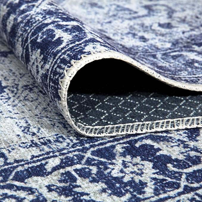 Bloom Rugs Washable Non-Slip 3' x 5' Rug - Blue/Ivory Traditional Area Rug for Living Room, Bedroom, Dining Room, and Kitchen - Exact Size: 3' x 5'