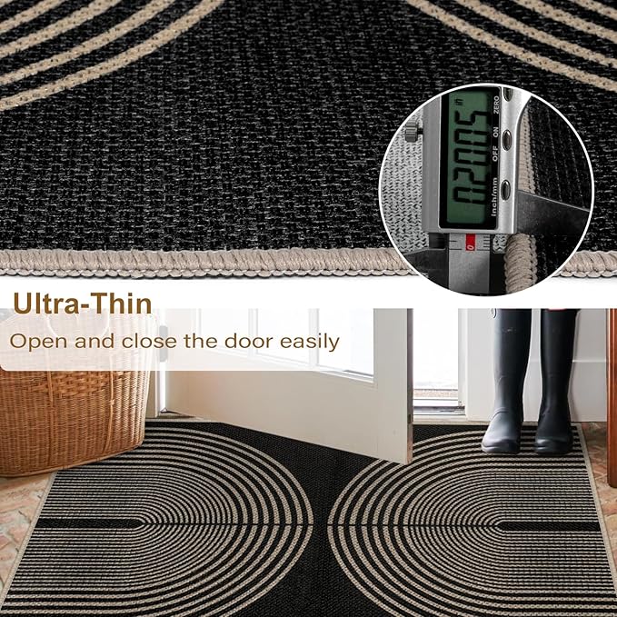 Easy Jute Rainbow Entryway Rug, 2x3 Black Washable Non-Slip Indoor Outdoor Doormat, Boho Farmhouse Small Kitchen Rug Modern Abstract Throw Rugs for Entrance Bedroom Bathroom