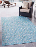Unique Loom Outdoor Trellis Collection Area Rug - Tribal Trellis (9' x 12' Rectangle, Aqua/ Ivory)