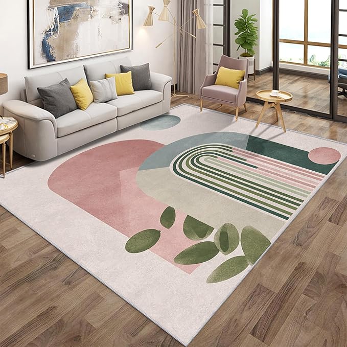 Mid Century Modern Rugs for Home Decor, 5x7 ft, Boho Abstract Geometry Area Rugs for Living Room, Soft Non Slip Washable Minimalist Arched Carpet Bedroom Decorations Dt-Ghf-19