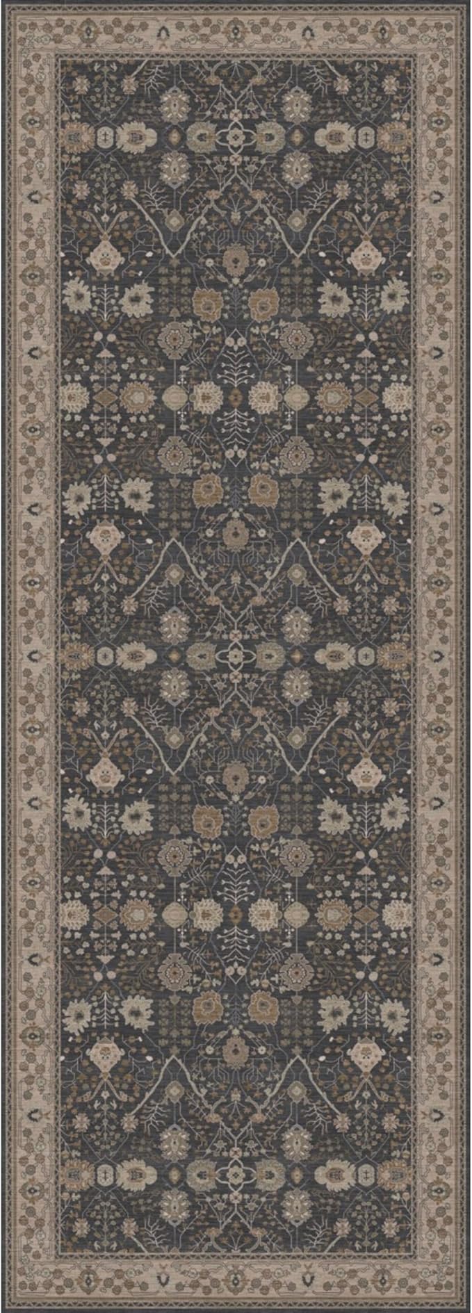 Kuden 2'6"x7' Runner Rug, Machine Washable Area Rug with Non-Slip Backing, Vintage Style, Soft, Easy Clean, Low Pile Rug for Hallway, Entryway, Kitchen, Bedroom