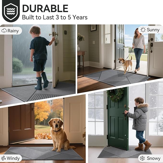 Front Door Mat 17''x30'', Non Slip Absorbent Muddy Dirt Resist Washable Low-Profile Indoor Doormat, Welcome Entryway Door Mats, Grey