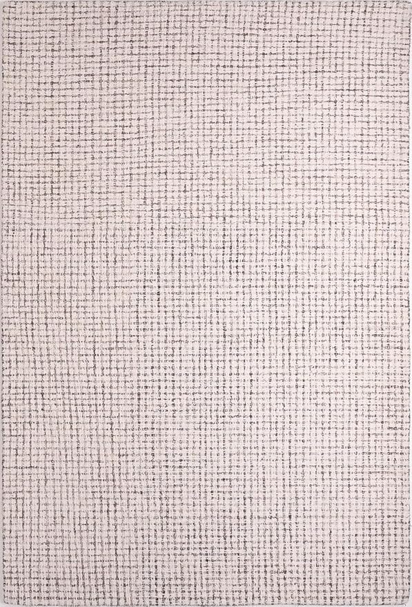 Hand-Tufted 100% Wool Pile Area Rug – Geometric Textured Grid Check Pattern – Thick and Durable Floor Carpet for Bedroom, Living Room, Kids Room, and Dining Area (Ivory-Brown, 4' x 6')