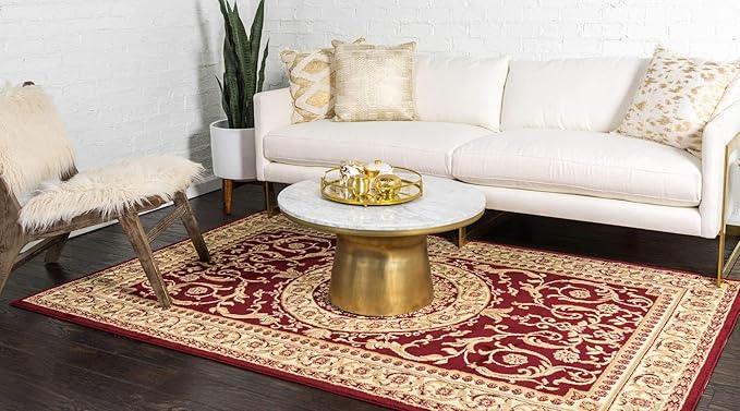 Unique Loom Versailles Collection Traditional Classic Medallion Floral Motif Area Rug (5' 0 x 8' 0 Rectangular, Burgundy/ Ivory)