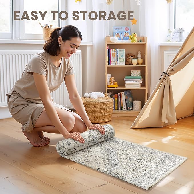 zesthome 10x12 Area Rugs,Stain Resistant Washable Rug,Ultra-Thin Rugs for Living Room,Bedroom,Non-Slip Backing Home Decor Large Area Rug (Beige,10'x12')
