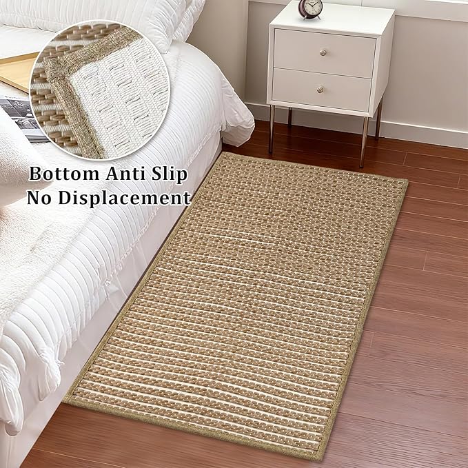 Small Bathroom Rugs,18"x30" Non Slip Brown Braided Bath Mat for Bathroom Floor,Washable Luxury Bath Rug for Tub Soft Boho Absorbent Shower Mat