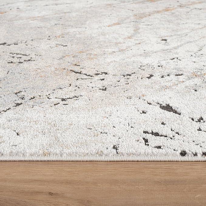 Rugshop Drifted Marble Abstract Area Rug Durable, Kid & Pet Friendly Gray, Ivory, Neutral Tones 4' x 6' Ideal Under Coffee Tables, Desks, or in Small Dining Areas