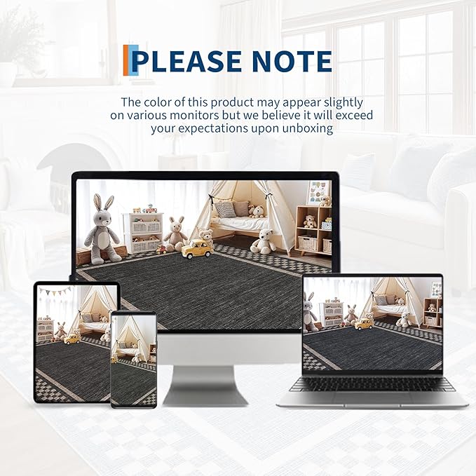 GarveeHome Machine Washable 5x7 Area Rugs Modern Bordered Living Room Rug Non Slip Checkered Geometric Bedroom Throw Carpet Soft Boho Rugs for Dining Room Nursery Home Office, Black