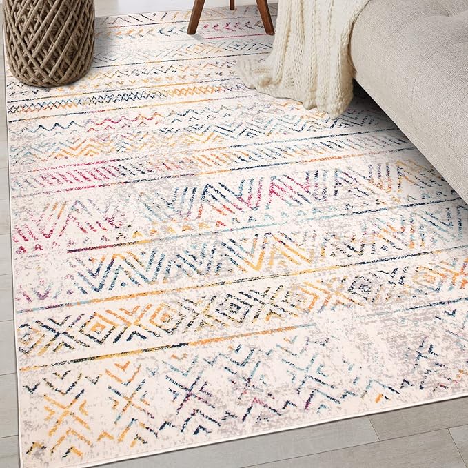 Rugshop Geometric Boho Area Rug – Multi Tribal Pattern, Perfect for Living Room, Bedroom, Office, 3x5