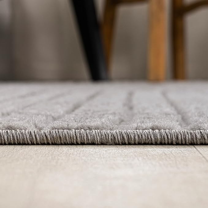 JONATHAN Y Hallie High-Low Curve Gray/Ivory 7' Round Indoor/Outdoor Area Rug, Minimalist, Pet Friendly, Non-Shedding, Stain Resistant, Hose-Washable for Backyard, Patio, Porch (SCN100A-7R)