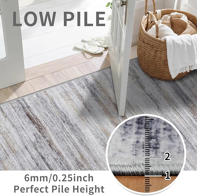Washable Hallway Runner Rug for Home: Extra Long Runners for Entryway Living Room Dining Room - Stain and Water Resistant Rugs with Non-Slip Backing - Soft Low-Pile Carpet 2'6''x12' Beige Grey