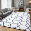 ONASAR Area Rugs for Living Room, Washable 5x8 Fluffy White and Grey Rug for Bedroom, Geometric Moroccan Indoor Shaggy Boho Soft Plush Floor Carpet for Kids Teen Nursery Dorm Home Decor Aesthetic