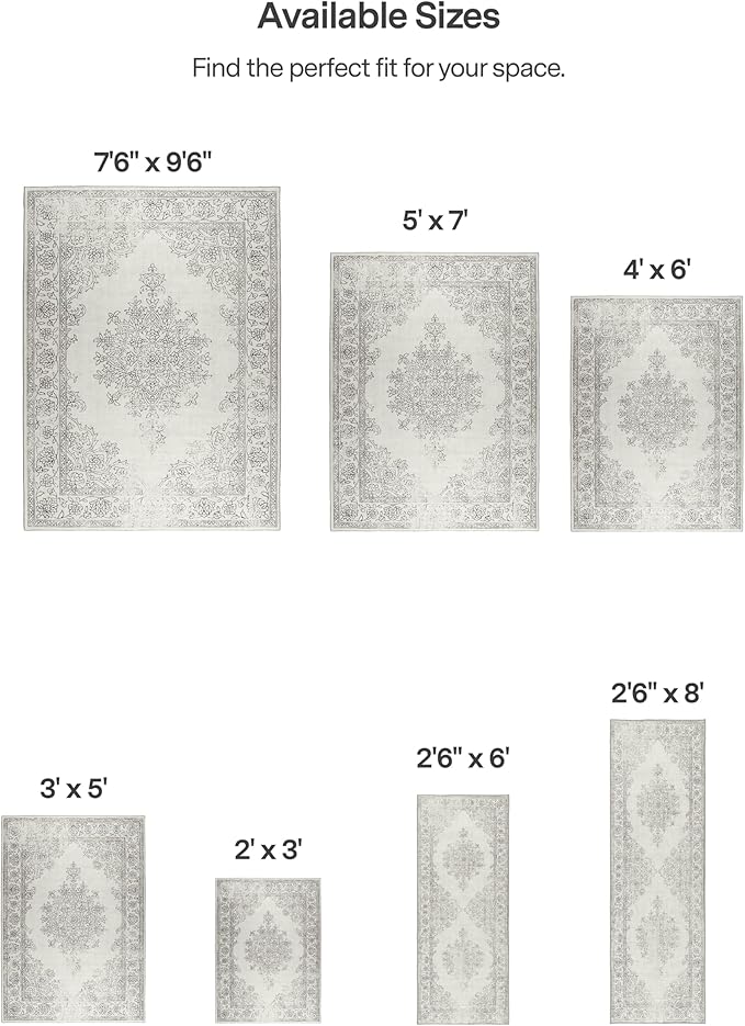 ReaLife Rugs Machine Washable Area Rug - Living Room Bedroom Bathroom Kitchen Entryway Office - Padded Low Pile Stain Resistant Premium - Boho Farmhouse Vintage - Paige - Ivory 4' x 6'