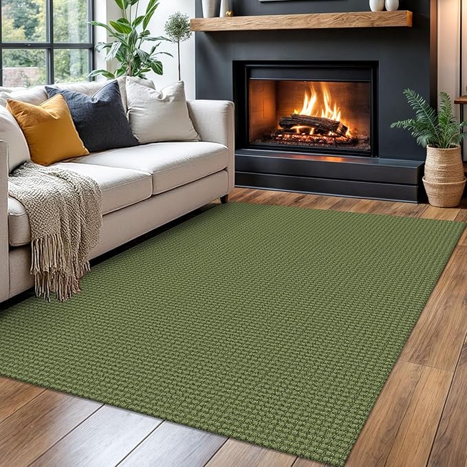 Braided Area Rug 4x6 Ft Washable Rugs for Entryway Non Slip Throw Rugs Boho Door Mat Indoor Entrance Cotton Bedroom Rug Woven Door Carpet for Foyer Bedroom Living Room, Green