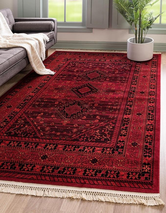 Unique Loom Tekke Collection Area Rug - Sheibani (10' x 13' Rectangle, Red/ Black)