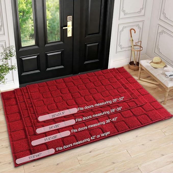 Front Door Mat Outside Entrance, Outdoor Indoor Door Mats for Entryway, Entrance, Entry, Patio, Waterproof Non Slip Doormat, Low-Profile, 31.5" × 39“, Red