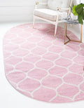 Rugs.com Lattice Frieze Collection Rug – 4' x 6' Oval Light Pink Medium Rug Perfect for Living Rooms, Large Dining Rooms, Open Floorplans