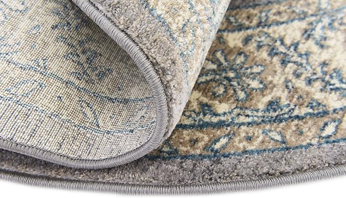 Unique Loom Salzburg Collection Classic Traditional Design Oriental Inspired Border Area Rug (5' 0 x 5' 0 Round, Gray/Beige)