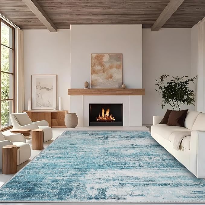 6x8 Area Rugs, Modern Abstract Teal Grey Washable Rug for Living Room, Soft Large Non-Slip Carpet for Bedroom Dining Room Home Office Farmhouse Decor - Teal+Gray