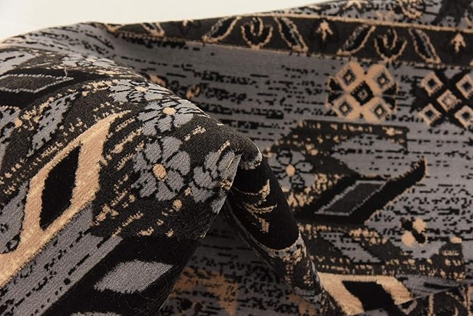 Unique Loom Taftan Collection Border Geometric Tribal Inspired Design Area Rug (6' 0 x 9' 0 Rectangular, Gray/ Black)
