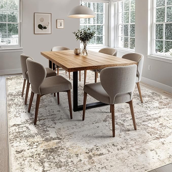 5x7 Area Rug Living Room Rugs - Washable Neutral Modern Abstract Soft Thin Large Rug Indoor Floor No Slip Rug Carpet for Bedroom Under Dining Table Home Office Decor - Dark Brown