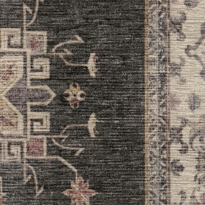 RUGGABLE Washable Vintage Runner Rug – Verena Dark Wood 2.5x10, Stain-Resistant, Non-Slip Hallway Runner – Machine Washable Rug for Hallway, Entryway, Living Room & Kitchen–with Cushioned Pad