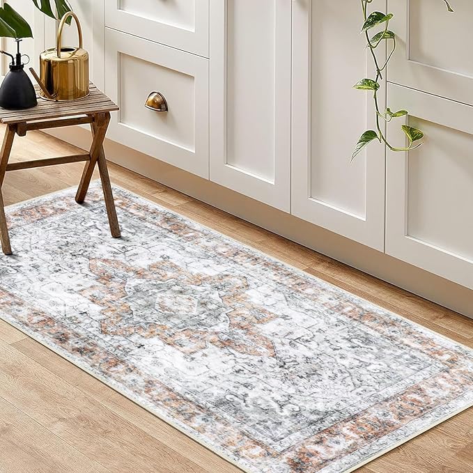 COMSLE Washable Door Mat, Front Door mat Indoor Faux Wool Absorbent Small Rugs for Entryway Distressed Throw Rug Non-Slip Accent Floor Carpet for Entrance Bedroom, 24X48 Inches Orange
