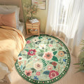Floral 4ft Area Rug Machine Washable Soft Print Boho Carpet Non Slip Doormat Low Pile Flower Area Rugs for Living Room Bedroom Nursery Kitchen Dining Room Indoor-Light Green