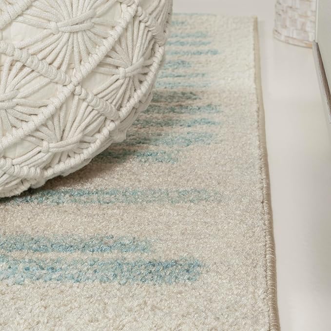 JONATHAN Y Khalil Modern Berber Stripe Cream/Turquoise Indoor Area Rug, 4x6, Contemporary, Bohemian, Easy-Cleaning for Living Room, Bedroom, Kitchen, Pet Friendly, Non-Shedding (MOH207B-4)