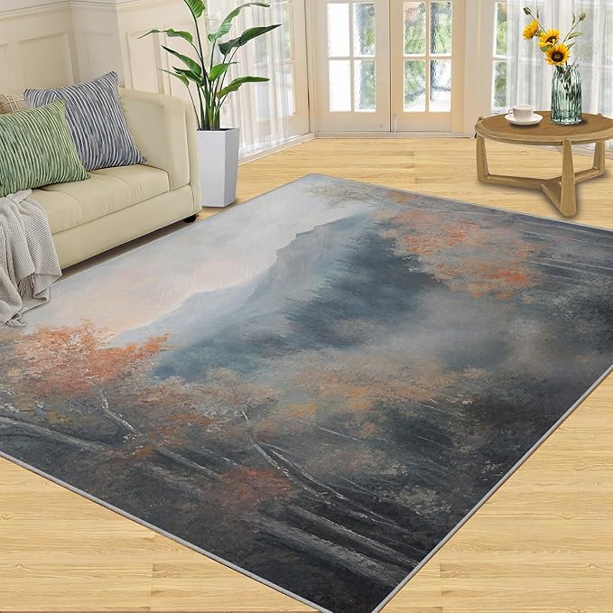 2x4 Autumn Forest Runner Rug for Hallway - Mountain Scenery Kitchen Mat, Oriental Charm Kitchen Runner Rug Soft Non Slip Anti Fatigue for Laundry Room Indoor Hallways