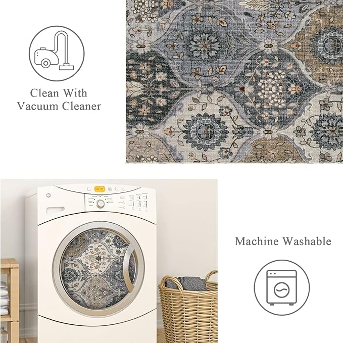 Lahome Moroccan Kitchen Runner Rug, 2'5''x8' Ultra-Thin Soft Washable Runner Oriental Non-Slip Hallway Rug Indoor Throw Carpet for Entryway Bedroom Laundry Room Foyer, Grey