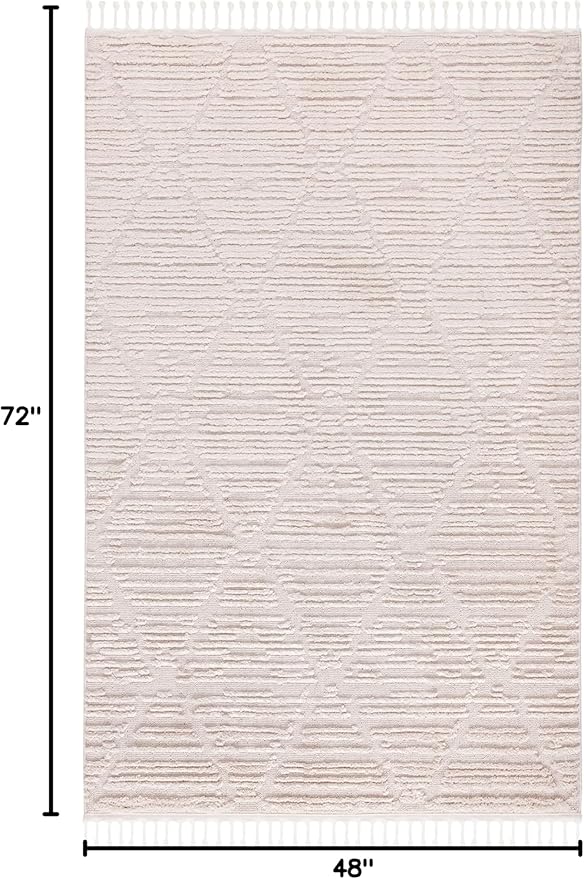 SAFAVIEH Marrakech Collection Accent Rug - 4' x 6', Beige, Moroccan Boho Tribal Tassel Design, Non-Shedding & Easy Care, Ideal for High Traffic Areas in Entryway, Living Room, Bedroom (MRK517C)