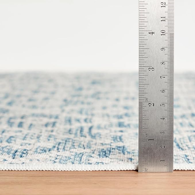Dash & Albert Melange Diamond Blue Machine Washable Rug, 7.5 X 9.5 Feet, Blue Geometric Pattern