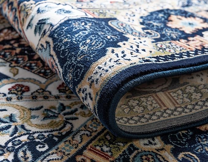 Unique Loom Narenj Collection Area Rug - Glasgow (5' 3" Round Navy Blue/Blue)