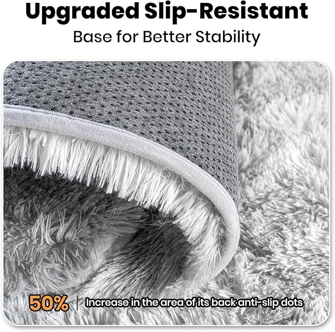 Zentavio Grey and White Area Rugs for Living Room Large Men Room Carpet 5x8 Bedroom Fluffy Furry Shag Aesthetic Plush High Pile Floor Rug for Kids Room Dorm Home Decor Tie-Dyed Grey White