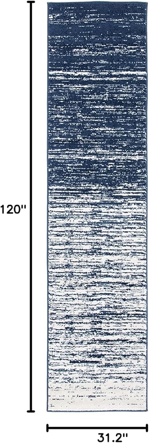 SAFAVIEH Adirondack Collection Runner Rug - 2'6" x 10', Navy & Ivory, Modern Ombre Design, Non Shedding & Easy to Clean, Ideal for Hallway, Foyer, Kitchen, Entryway, Bedroom (ADR113N)