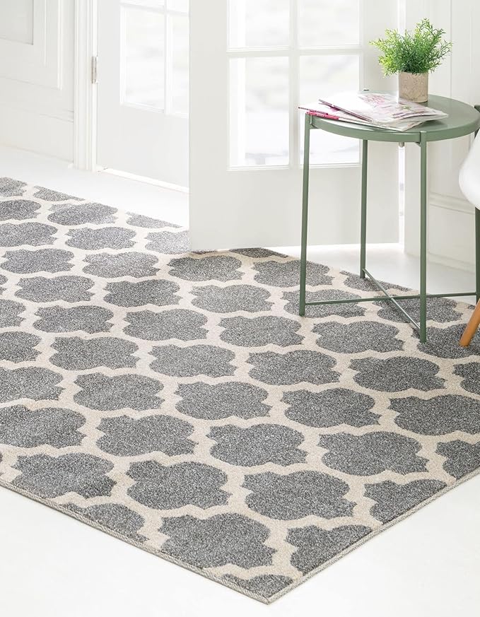 Rugs.com Lattice Collection Rug – 9' x 12' Dark Gray Medium Rug Perfect for Living Rooms, Large Dining Rooms, Open Floorplans
