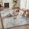 5x7 Area Rugs for Living Room Bedroom, Soft Fluffy Shaggy Bedside Rug, Indoor Floor Carpet for Kids Playroom, Dorms, Nursery Rooms, Home Decor (Tie-Dyed Light Grey 5'x7')