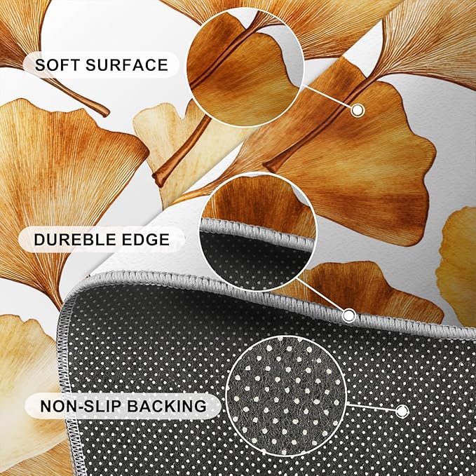 Golden Leaf Rugs for Bedroom - 5x7 Area Rug - 3D Ginkgo Leaf Rugs for Living Room, Modern Simple Art Rug, Non-Slip Washable Home Decor Carpet