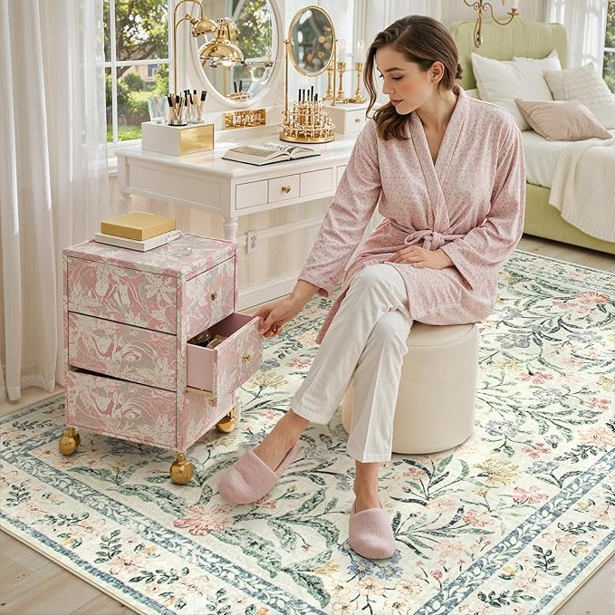 Lahome Boho Beige Rugs for Living Room 6x9, Washable Kids Rugs for Bedroom Girls, Farmhouse Soft Baby Carpet for Nursery, Non-Slip Carpet for Dining Room Playroom, Beige