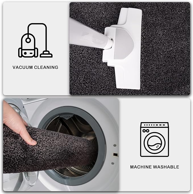 PURRUGS Dirt Trapping Door Mat 34" x 59", Non-Slip Machine Washable Entry Rug, Shoe Scraper, Dog Doormat, Super Absorbent Welcome Mat for Front & Back Door, Muddy Shoes & Paws, Charcoal