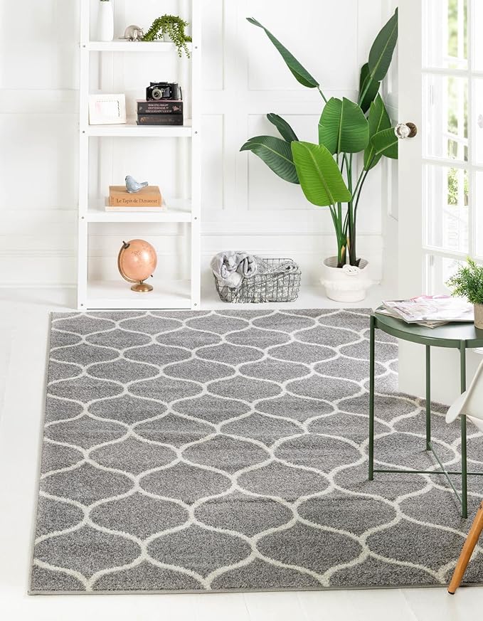 Rugs.com Lattice Frieze Collection Rug – 7' x 10' Light Gray Medium Rug Perfect for Living Rooms, Large Dining Rooms, Open Floorplans