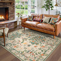 Morebes Washable 5x7 Sage Green Area Rug for Bedroom, Boho Floral Kids Room Rug Non Slip, Soft Flower Low-Pile Indoor Floor Throw Carpet for Dining Room Bedroom Home Office Playroom