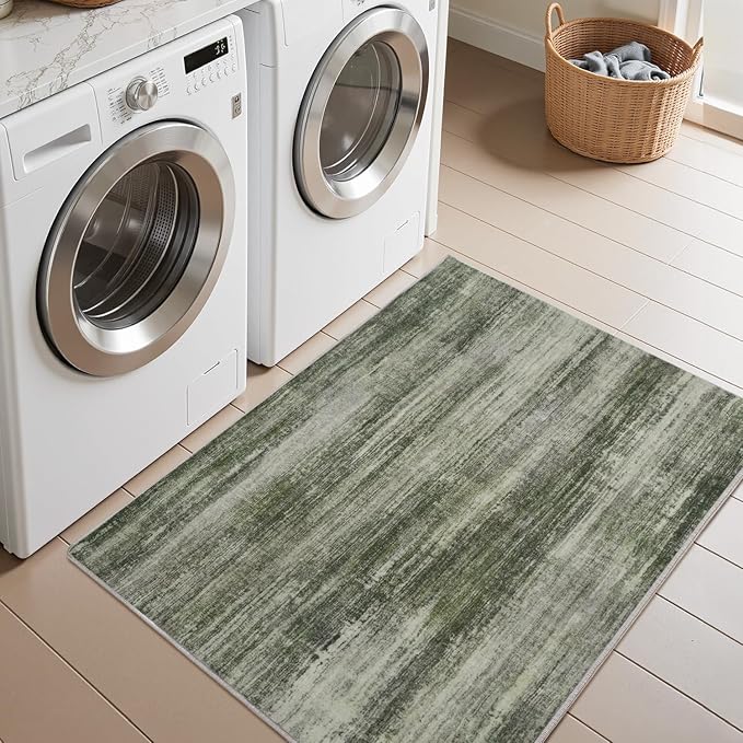PADOOR Modern Abstract Entryway Rug - 2x3 Washable Rugs Non-Slip Door Mat, Ultra Soft Low Pile Floor Rugs Doormat for Entrance Front Door Indoor Green