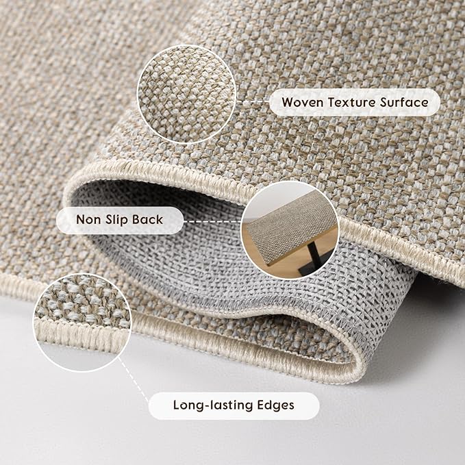 LBRO2M Easy Jute Solid Area Rug 4X4 Round Washable Rugs for Living Room Dining Room Bedroom Natural Jute Look Indoor Outdoor Rug Durable, Solid Non Shedding Eco Friendly (4X4 Gray)