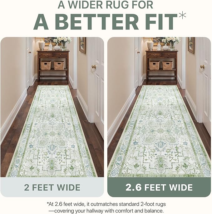5x7 Area Rugs for Living Room, Machine Washable Rug, Non Slip Vintage Rugs, Low Pile Lightweight Print Rug for Bedroom, Dining Room, Home Office, Cream Green